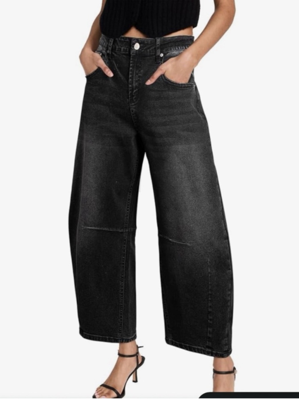 SIDEFEEL High-Rise Black Barrel Wide-Leg Jeans Size 16